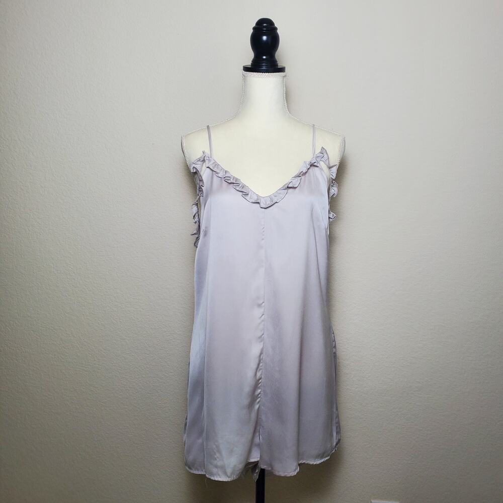 Nasty Gal Silver Romper Ruffle V-Neck Shimmery Metallic Large